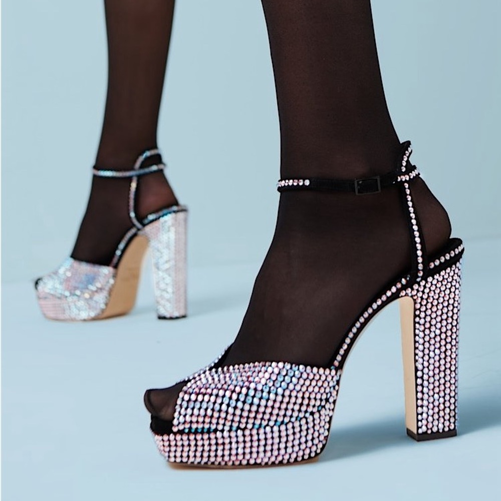 New Jimmy Choo Sacaria 120 Embellished Platform High Sandals $2,150 37.5